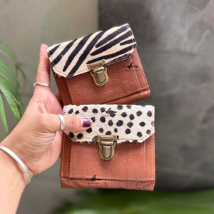 Porte-monnaie en cuir véritable haute qualité élégant pochette portefeuille porte-carte de crédit cheveux sur cacher fourrure Style occidental unisexe pochette - Product Image 1