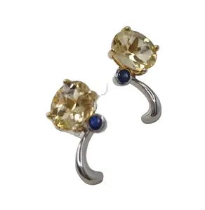 Natural Fashion Bulk Stone Collection Style Cut Accessories Use Jewelry CITRINE SILVER EARRING WITH BLUE SAPPHIRE - 2
