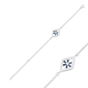 Saphire and White Stone Flower <b>Bracelet</b> Wholesale Handcraft 925 Sterling <b>Silver</b> Turkish Manufacturer Jewelry - Product Image 3