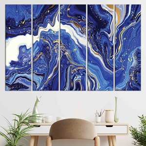 Art mural en verre marbré bleu marine : toile imprimée abstraite moderne, lot de 5 toiles - Product Image 1