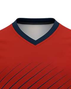 T-shirt personnalisé pour homme, col en V, imprimé dégradé, polyester, rouge marine, vêtements de sport, respirant, séchage rapide, logo personnalisé, fabricant en gros - Product Image 5