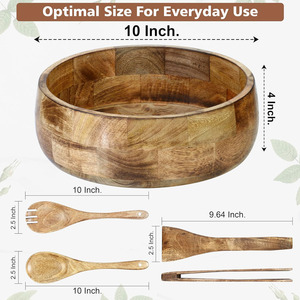 Tazón grande de madera ecológico para servir ensalada de frutas con utensilios para servir tazón de mezcla para preparación de fiestas Uso de mostrador de cocina - Product Image 3