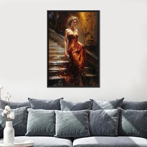 Toile d'art imprimée avec peinture d'une femme élégante - Décoration murale moderne, encadrée en noir - Product Image 1