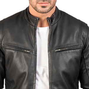 Chaqueta de cuero larga de invierno personalizable para hombre piel de vaca con cuello levantado y tela de lona con cierre de cremallera de diseño profesional - Product Image 5