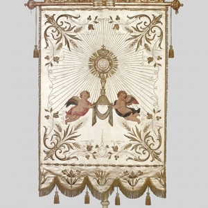 Premium Hand Embroidered Church Processional <b>Banner</b> Satin Gold Zardozi Work Christian Ceremonial <b>Banner</b> - Product Image 1