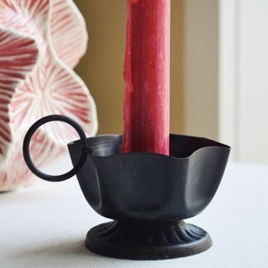 Tealight Shape Unique <b>Matte</b> Black <b>Table</b> Top Iron Metal Candle Holder With Round Hand Grip Holder - Product Image 2