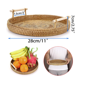 Plateau de service en bois de rotin vietnamien fait à la main Design rond rustique pour le petit déjeuner au lit Forme carrée Vente en gros - Product Image 4