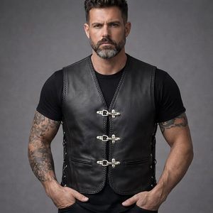 Chaleco de cuero negro sin mangas para motocicleta para hombre, tallas S a 3XL - Product Image 5
