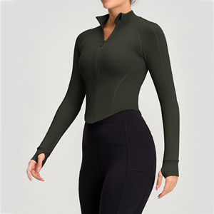 Veste de sport pour femme à col montant avec logo personnalisé, coupe ajustée, respirante, polyester/coton, entraînement, course à pied, fitness - Product Image 1