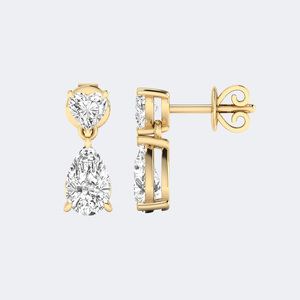 2.25CTW Heart Pear Two Stone Drop Earrings Gold Lab Grown <b>Diamond</b> Linear Dangle <b>Jewelry</b> for Women - Product Image 2