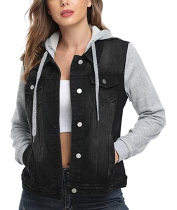 OEM personalizado elástico transpirable algodón femenino recortada suelta de talla grande botones individuales chaqueta vaquera con capucha Vintage Haus Industries - Product Image 1