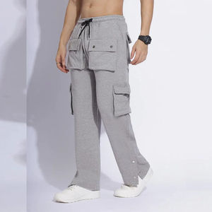 2025 pantalon de survêtement jambe droite taille haute poids lourd polaire Cargo coton Polyester plaine teint pantalon de survêtement - Product Image 4