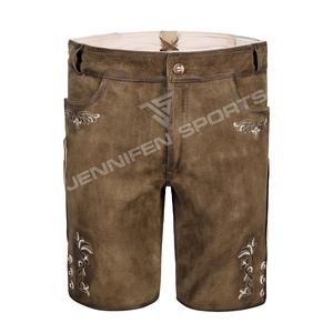 มาใหม่ล่าสุดผู้ชายLederhosenสั้นCowhideหนังนิ่มด้านหน้าปักปุ่มปิดด้านข้างและกระเป๋าด้านหลังพร้อมห่วงเข็มขัด - Product Image 1