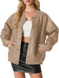 Femmes décontracté peau de mouton Faux Bomber veste coupe ample fermeture à glissière Moto Biker manteau automne/hiver avec Polyester Viscose - Product Image 5
