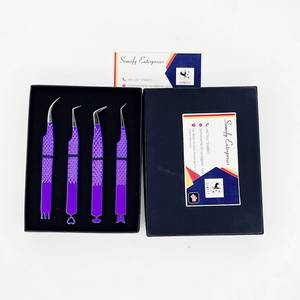 Pinzas Profesionales Personalizadas de Acero Inoxidable de 90 Grados, Color Morado, Punta Lisa Antiestática de 10 mm, Agarre de Diamante para Volumen de Pestañas - Product Image 2