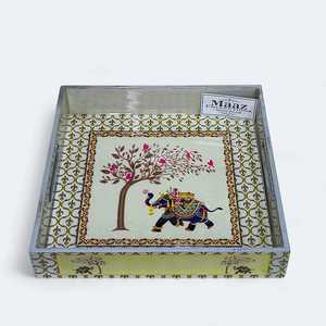 Custom Printed Modern MDF Wooden Christmas <b>Tray</b> <b>Enamel</b> Coating Eco-Friendly Floral/Fruit Design Square Handle Indian - Product Image 4