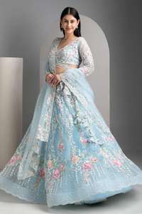 Paillettes brodées en soie d'organza lourd élégant de qualité supérieure Lehenga Choli indien pakistanais avec Cancan et toile Patta - Product Image 2