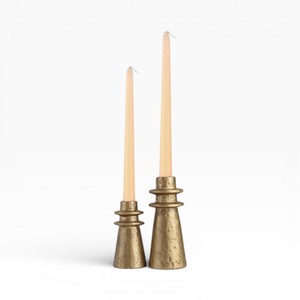 Elegant Gold Metal <b>Taper</b> <b>Candle</b> <b>Holders</b> Set With Textured Finish For Classic Table Decor Unique - Product Image 1