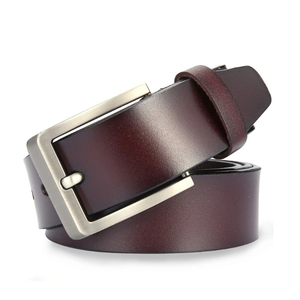 Cinturón de Cuero Genuino para Hombre, Formal, Color Marrón Sólido, Hebilla Rectangular Plateada, Diseño de Marco, Correa Duradera, Apariencia Elegante - Product Image 2