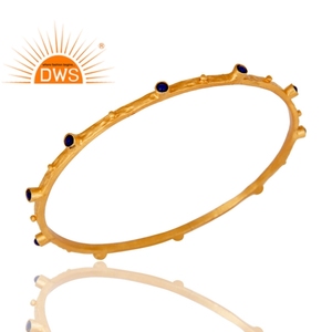 Hot Selling Sterling 18K <b>Gold</b> Plated Natural Blue Sapphire Gemstone <b>Bangle</b> Custom Jewelry Manufacturer - Product Image 2