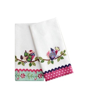 Checked Green Color 100% Organic Cotton GOTS certificate OEM super fleece binding <b>hanging</b> super soft cotton kitchen hand <b>Towels</b> - Product Image 1