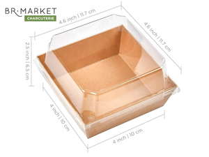 Boîtes alimentaires carrées personnalisées en papier kraft laminé avec revêtement anti-graisse et couvercles transparents en PET (12,7 cm x 12,7 cm x 6,35 cm) - Product Image 3