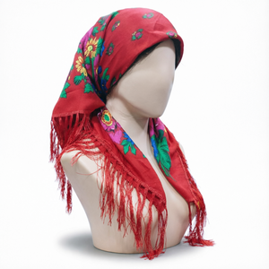 Chal con estampado floral y flecos, pañuelo cuadrado de estilo étnico para mujer, uso diario - Product Image 1