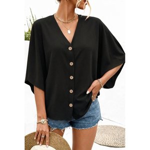 Blusa Aerobin de Manga Corta con Cuello en V y Botones Delanteros para Mujer de Jane's, Corte Holgado Informal, Modelo 32550 - Product Image 4