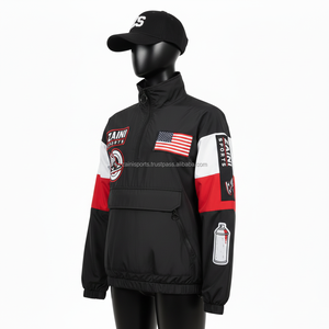 Veste coupe-vent en polyester 160 GSM pour femmes avec design de panneaux rouge, blanc et noir et impression de logo personnalisé brodé Veste pour femmes - Product Image 4