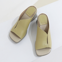 [JSHOE] fait à la main en peau d'agneau véritable bout carré Mule pantoufles 6.5cm talon confort sandales compensées pour femmes chaussures d'été