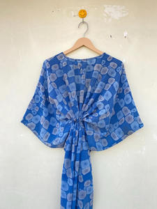 Bohème Vintage Luxe Soie Saree Caftan 100% Soie Tie Dye Kimono Séchage Rapide Taille Libre pour Toutes Saisons-Été Automne Printemps - Product Image 6