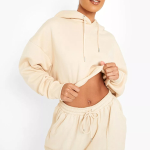 OEM High Quality <b>Ladies</b> Winter Cropped Hoodie Multi-Color Warm Letter Print Loose Fit <b>Long</b> Length Woven Fabric Front Logo - Product Image 4