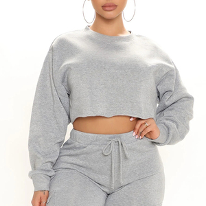 Sudadera Sexy personalizada para mujer, Top corto de alta calidad 100% de algodón orgánico, sudadera en blanco con cuello redondo y hombros caídos para mujer - Product Image 5