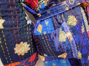 Bata de baño 100% algodón indio Patchwork hecho a mano Kantha Stitch bata de algodón Kimono bata de baño ropa de noche tamaño libre - Product Image 4
