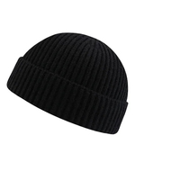 Gorro de calavera enrollado de invierno para adultos, gorro de punto negro en blanco con logotipo personalizado, gorro de pescador personalizado acrílico, gorro corto