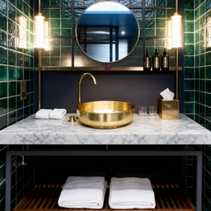 Évier artisanal sur mesure en cuivre patiné et laiton brossé |   Lavabo sur pied de luxe moderne pour salle de bain/toilettes, haut de gamme - Product Image 5