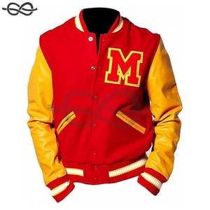 Veste Letterman Varsity de style baseball rouge et jaune pour hommes, veste à capuche avec manches en similicuir et broderie, nouveau design à la mode pour enfants - Product Image 1