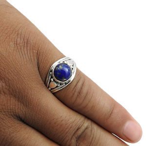 Pierre précieuse naturelle Lapis Lazuli Bague de forme ronde en argent sterling 925 Bijoux faits à la main Prix d'usine de gros Fournisseurs en vrac Inde - Product Image 3