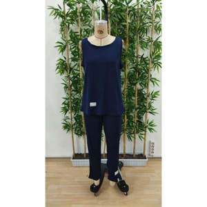 Ensemble deux pièces pour femme, chemisier à bretelles et col rond en viscose à deux fils et pantalon de survêtement, 26612 - Bleu marine - Product Image 4