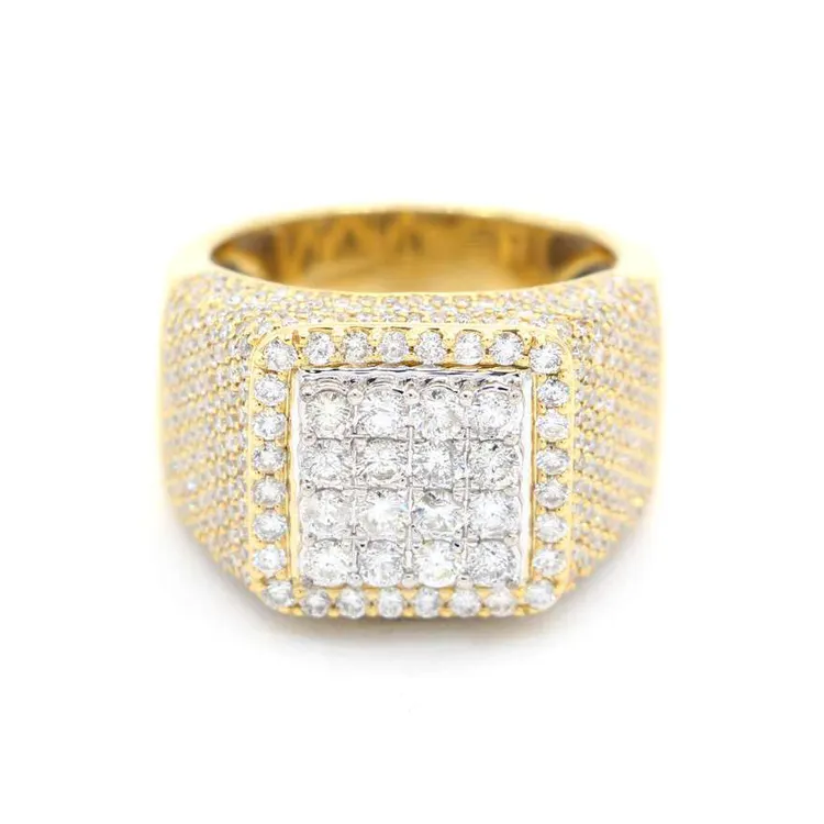 高品質のエレガントなファッションジュエリーの限定範囲10Kゴールドアイスアウトカクテルメンズツートーンシグネットモアッサナイトダイヤモンドリング