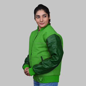 Logo personnalisé veste universitaire de haute qualité pour hommes coupe classique vert Melton laine cuir manches collège style forêt peau de vache vert - Product Image 2