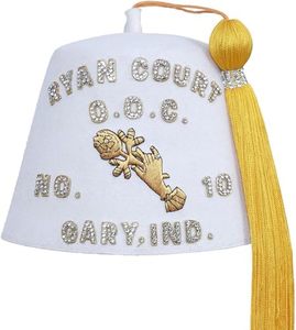 Chapeau de cérémonie maçonnique Chevaliers de l'Ordre Dramatique d'Omar Fez, marron, avec une rangée de strass - Product Image 4