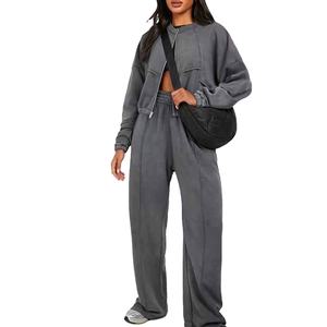 Sudaderas con capucha bordadas de retazos con apliques lavados de piedra Vintage personalizadas, Sudadera con capucha desgastada y cremallera recortada gris algodón pesado 2026 - Product Image 4