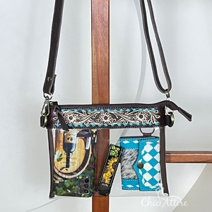 Sac à bandoulière transparent en PVC de luxe, style western en cuir véritable, sac à main transparent approuvé pour les stades - Product Image 1