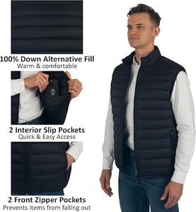 Chaleco acolchado para hombre, paquete alternativo resistente al agua, prendas de vestir exteriores, bolsillos con cremallera, capa cálida y versátil - Product Image 1