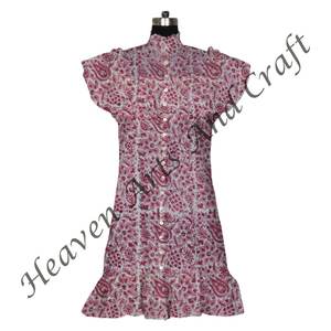 Elegant Women Summer Midi <b>Dress</b> Cotton <b>Short</b> Sleeveless <b>Floral</b> Printed Party Wear Block Printing <b>Floral</b> Pattern - Product Image 2