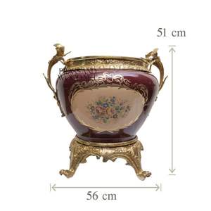 Pot de fleurs en porcelaine de luxe avec décor en laiton plaqué or antique - Product Image 3