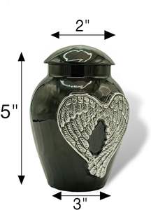 Urnas de cremación negras para cenizas Adulto Hombre/Mujer-Urnas decorativas únicas de estilo 3D con bolsa de terciopelo-Aluminio de 5 "(ALAS de ángel) - Product Image 3