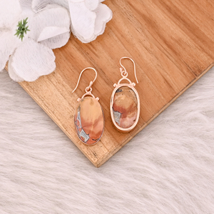 Boucles d'oreilles tendance bohèmes pour femmes en laiton plaqué or rose avec pierre précieuse Malinga Jasper, cadeau élégant pour mariages et fiançailles - Product Image 4