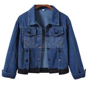 แจ็กเก็ตยีนส์ของผู้หญิงผ้าฝ้าย100% ดีไซน์ตามสั่งน้ำหนักเบาลวดลายสีพื้นถักสำหรับฤดูหนาว - Product Image 1